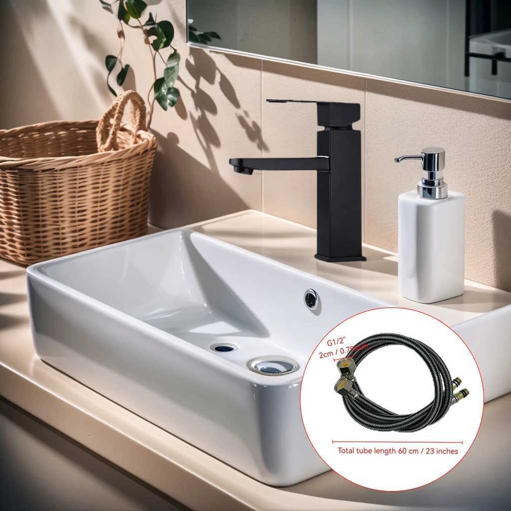Black bathroom faucet for undermount sinks and bathroom vanities - suitable for both hot and cold water with G1/2 inlet pipe M251129-image-1086591995