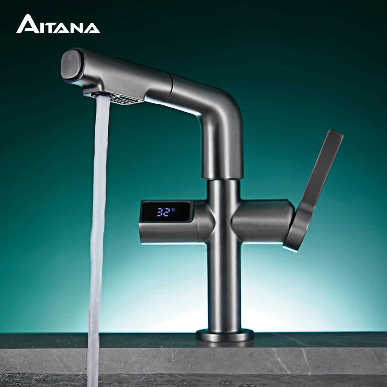 Multi functional black bathroom faucet intelligent induction digital display design cold and hot dual control dial out basin Tap M251129-image-1086592093