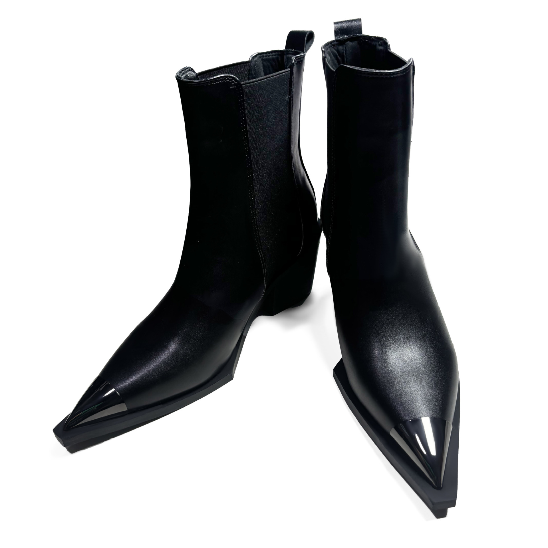 Bottines carrées rétro de luxe de styliste, bottes Chelsea en cuir véritable pour femmes, bout pointu en métal, talons épais à enfiler, bottes co