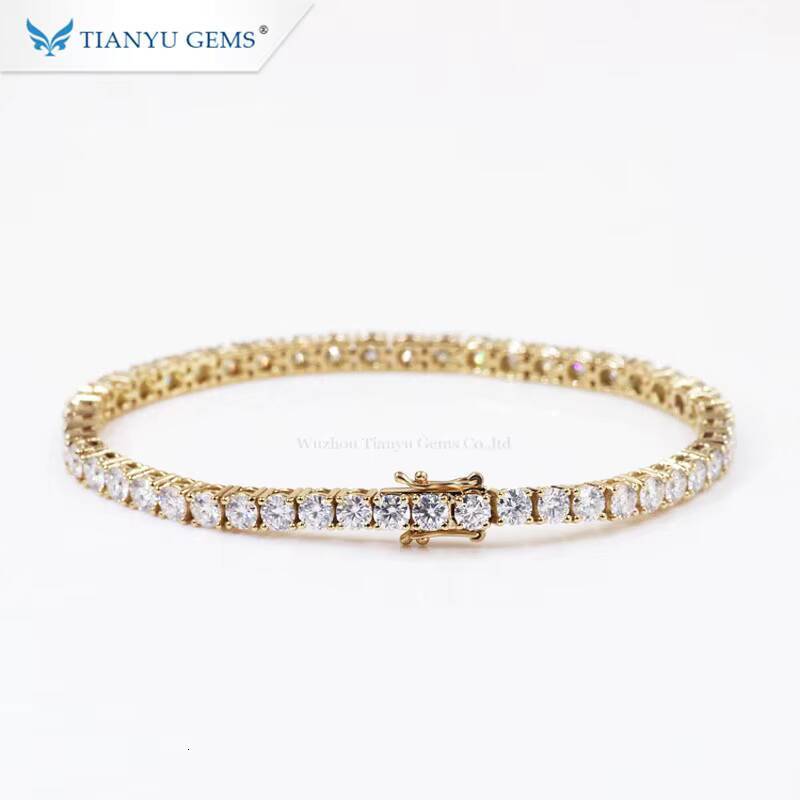 Tianyu Bijoux Homme Custom Fine Jewelry Charms 2mm 35mm 5mm Gemstone 14K Circular Gold Moissanite Tennis Bracelet 18K Gold