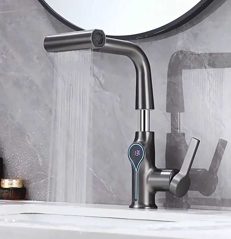 Lift Up Down Stream Sprayer Hot Cold Water Sink Mixer Wash Tap For Bathroom Waterfall Temperature Digital Display Basin Faucet M251129-image-1086591405