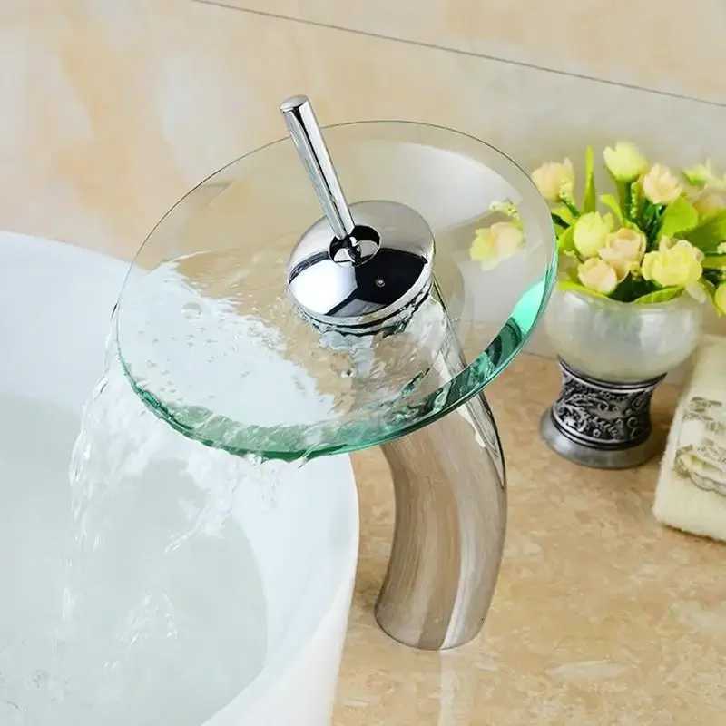 Mushroom-shaped long neck Glass bathroom waterfall FaucetTransparent vessel water faucetbathroom basin sink Mixer Tap M251129-image-1086591424