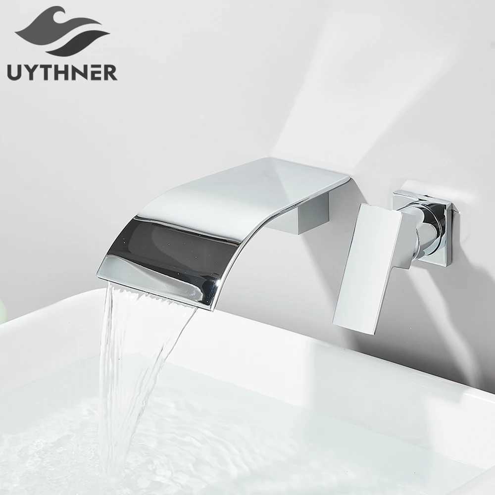 Chrome Waterfall Basin Faucet Single Handle Bathroom Bathtub Faucet Wall Mounted Basin Sink Mixer Tap Brass Waterfall Spout M251129-image-1086590384