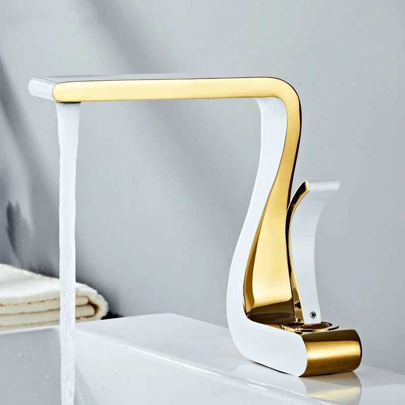 Luxury White Gold Bathroom Mixer Tap Brass Wash Basin Faucet Hot and Cold Water Sink Retro Faucet Single Hole Faucet Bathroom M251129-image-1086591211