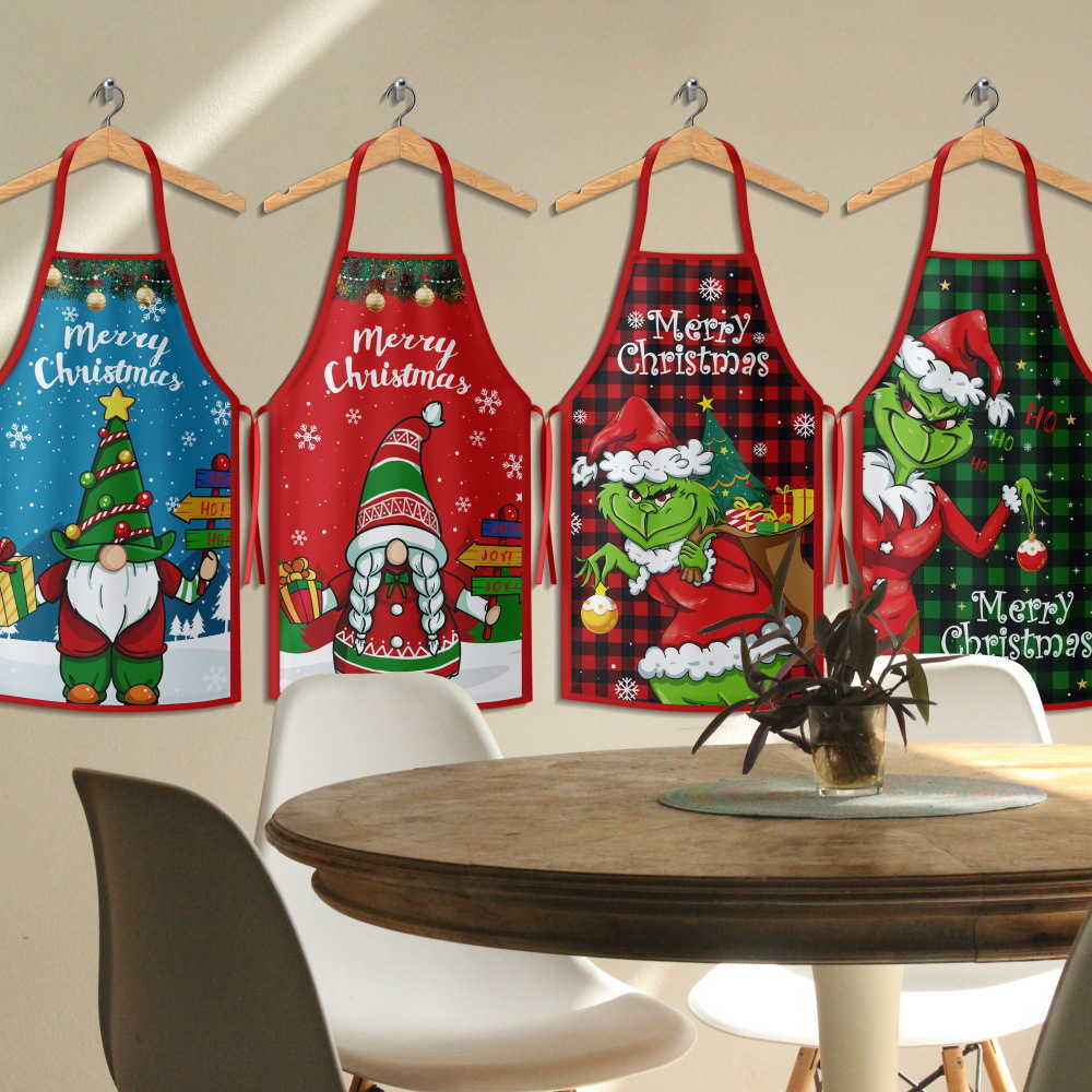 New Christmas apron - Grinch Santa Edition - Home kitchen apron for Christmas decorations S251129-image-1060055651