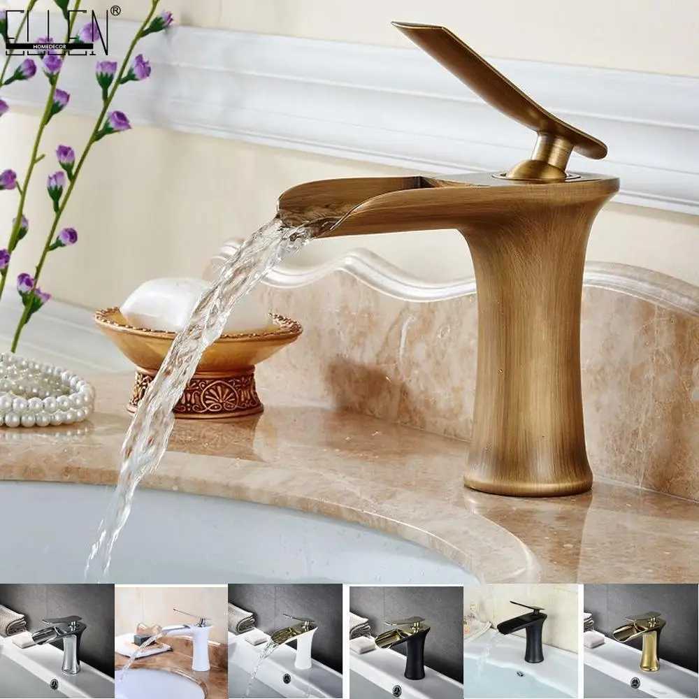 Waterfall Bathroom Basin Sink Faucets Hot Cold Tap Deck Mounted Water Mixer Crane Antique Bronze Chrome Finished ELM100 M251129-image-1086590909