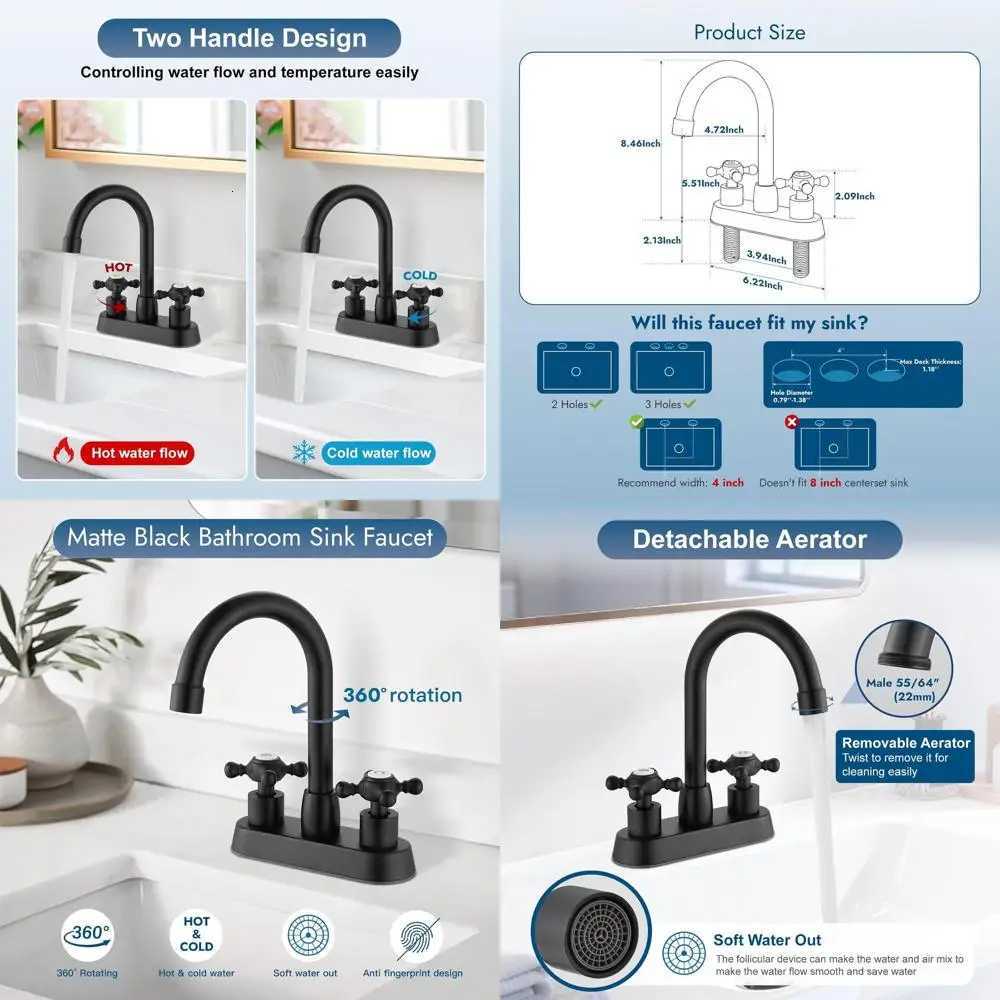 Vintage Deck-Mounted Double Handle Bathroom Sink Faucet with Up Drain Matte Black 4 Inch Center Set M251129-image-1086591874