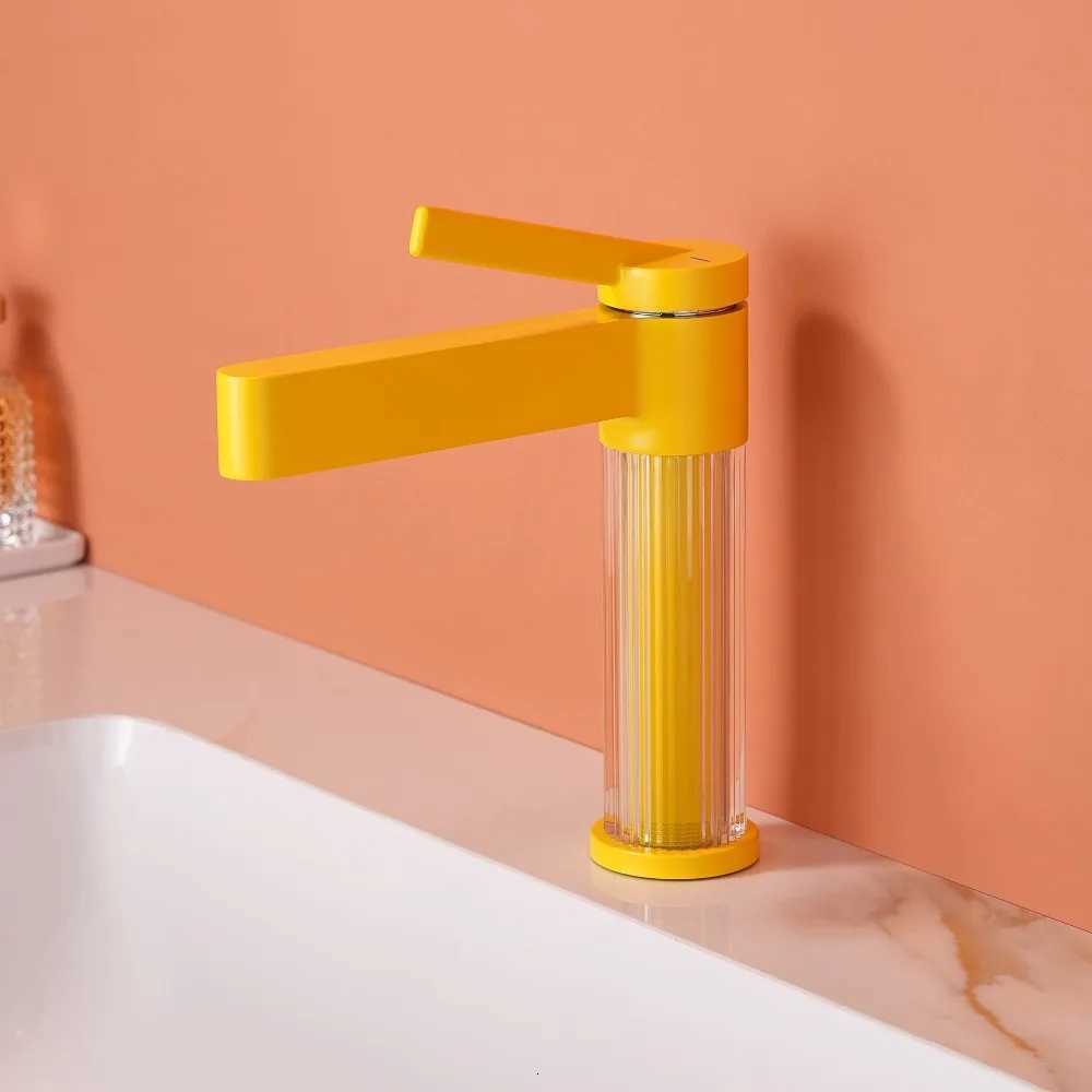 Yellow Bathroom Basin Faucet Acrylic Brass Cold Hot Water Sink Tap M251129-image-1086589947