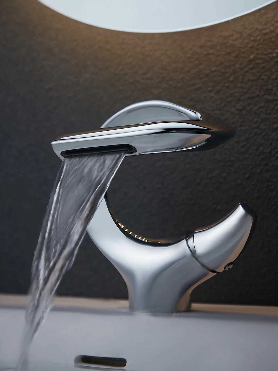 New Design Basin Faucet Brass Bathroom Basin Waterfall Hot and Cold Water Mixer Tap Single Handle Crane Chrome Black Mixer Tap M251129-image-1086591410