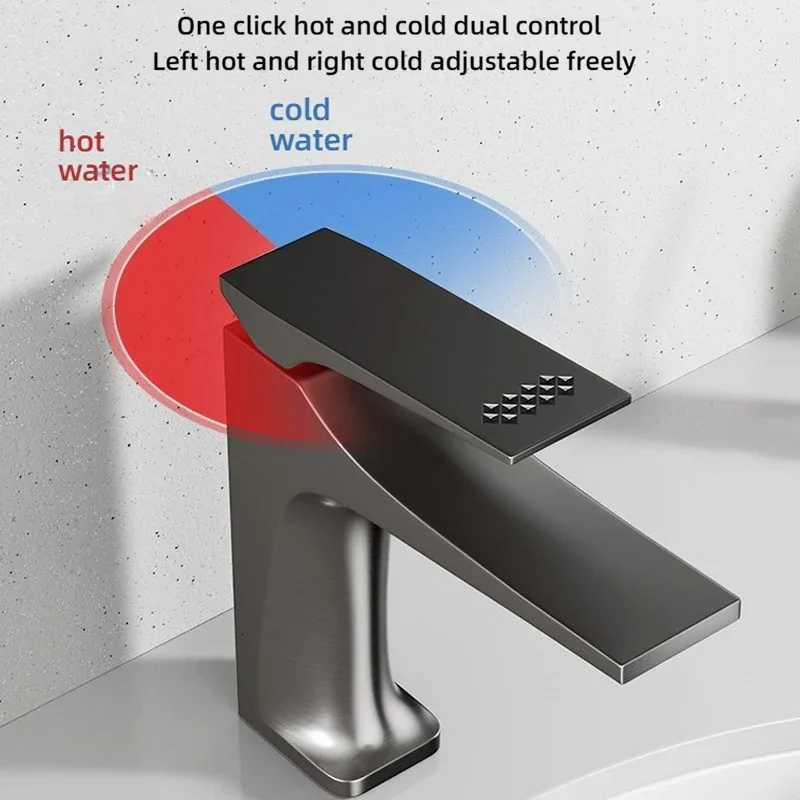 Copper Alloy Bathroom Faucet Anti-Splash Dual Temperature Control Brushed Finish Sink Tap Basin Anti Splash Faucet With 80cm In M251129-image-1086590732