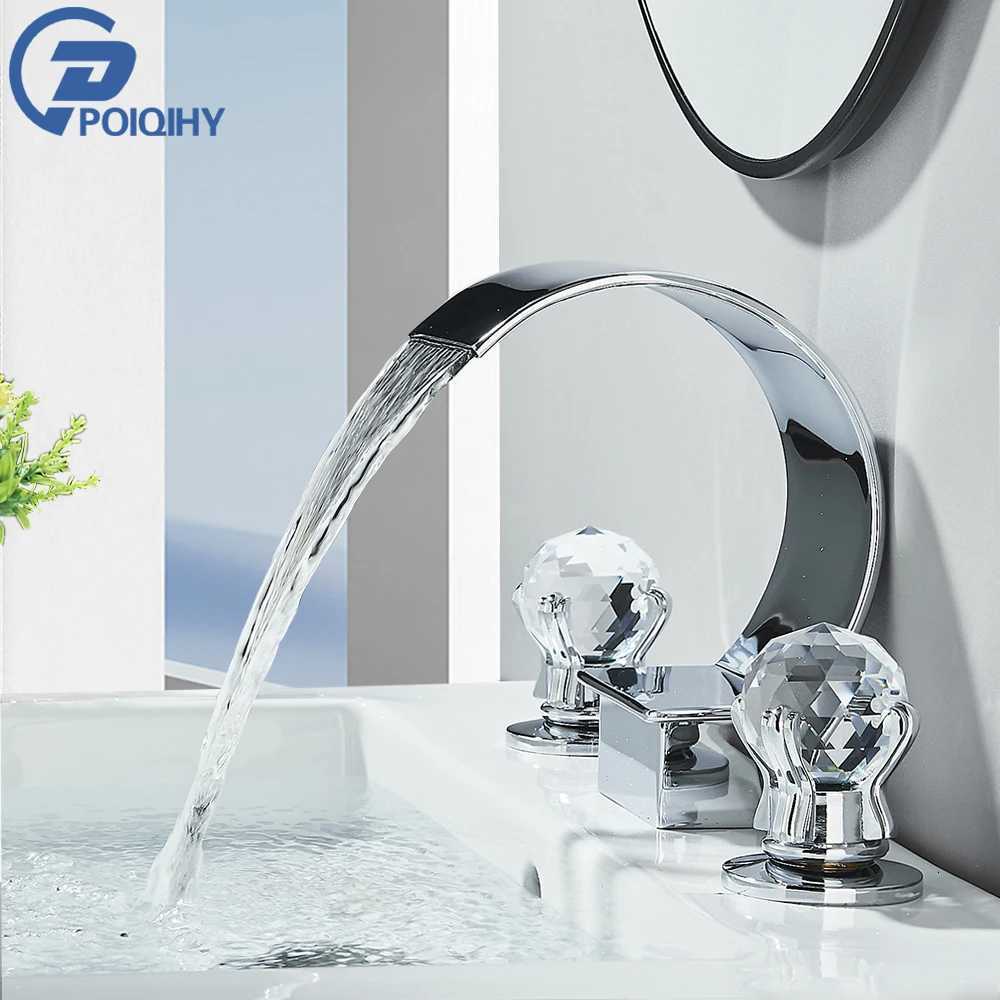 Waterfall Chrome Basin Faucet Dual Handle Widespread Bathroom Sink Mixer Tap Deck Mount Golden Bath Shower Mixer Tub Faucet M251129-image-1086590523