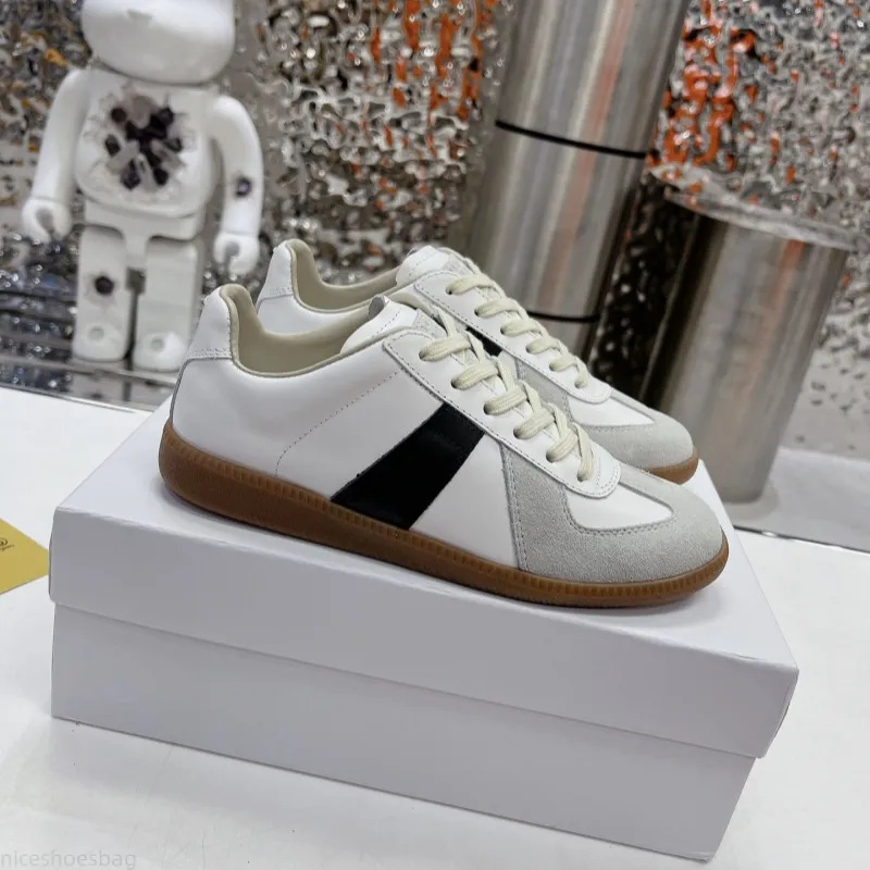 MM6 German Army Trainer Sneakers - Black Gum Sole Casual Low-Top Shoes for Men and Women - White Grey Nude Painter Design high quality gift