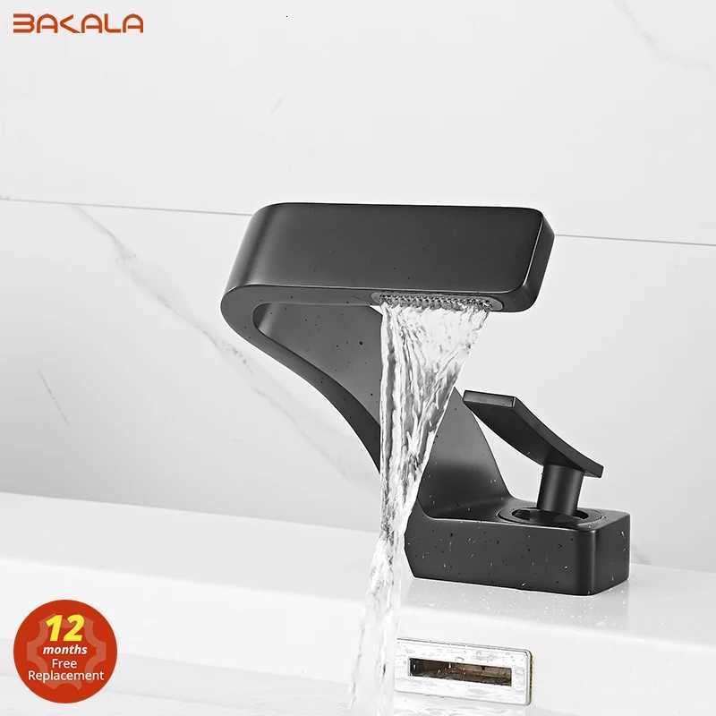 BAKALA Bathroom Deck Mounted Basin Faucet Black Sink Tap Single Hole Water Tap Hot and Cold Mitigeur Salle De Bain Mixer Faucet M251129-image-1086591710