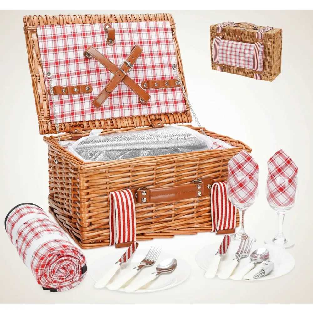 Insated Wicker Picnic Basket for 2 with Cooler Waterproof Blanket Cutlery Set - Camping Vntines Day Gift Y251129