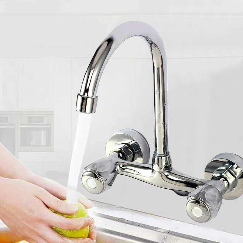 Double Handle Wall Mounted Hot and Cold Water Basin Faucets Dual Hole Shower Mixer Tap for Bathroom Sink Wash Basin M251129