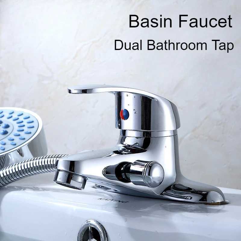Basin Faucet Bathroom Double-Hole Hot and Cold Tap Mixer Faucet Household Toilet Ceramic Spool Sink Mixer Tap M251129-image-1086591455