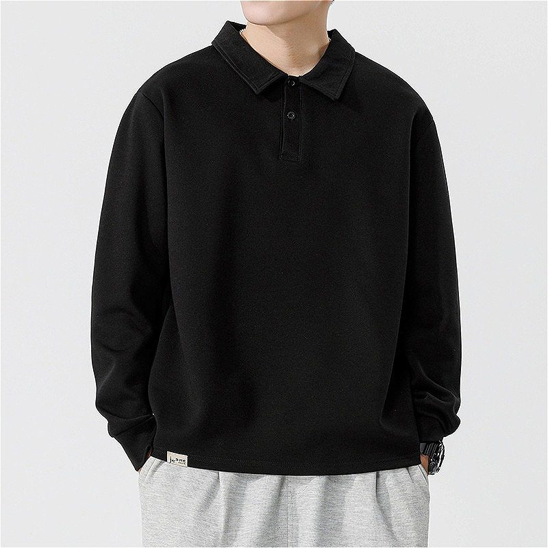 H379 Men Long-sleeved Autumn and Winter Heavy Loose Solid Color Lapel Youth