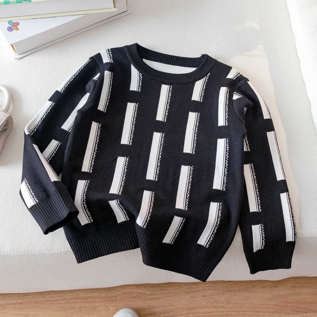 Boys simple style geometric stripe pattern sweater knitted pullover suitable for daily leisure i C251129-image-1086588673