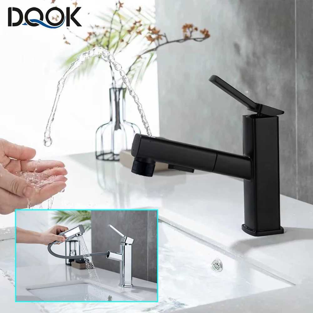 DQOK bathroom basin faucets basin mixer sink faucet Pull Out bathroom water mixer Chrome brass Modern Washbasin faucets Black M251129-image-1086590288