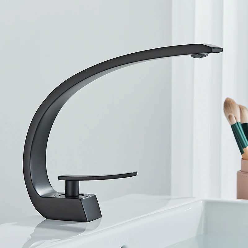Luxury Brass Basin Faucet Deck Mounted Black Hot Cold Water Bathroom Basin Wash Mixer Tap Single Hole For Bathroom M251129-image-1086591396