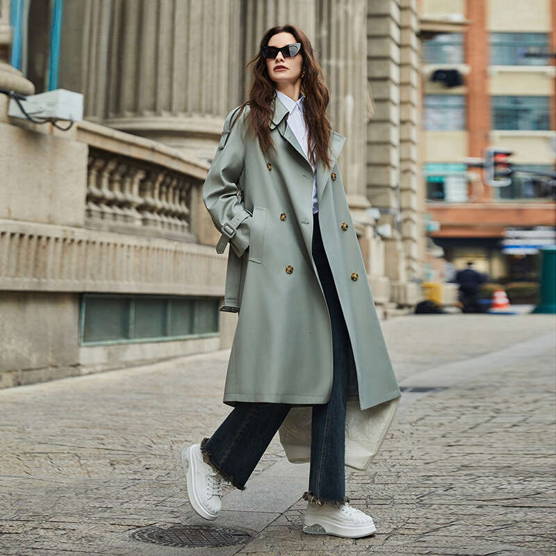 New Detachable Double Collar Extended Trench Coat For Women Retro British Style Jacket Luxury Designer