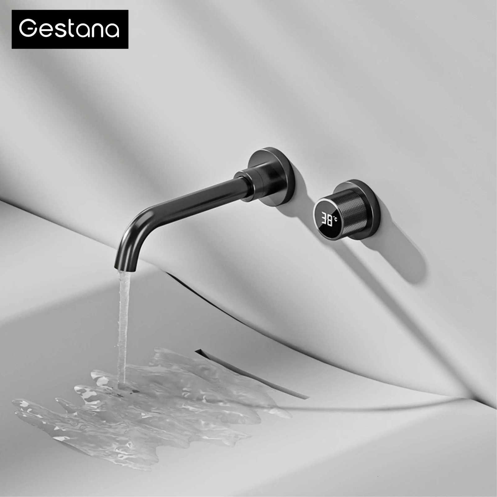 Gestana luxury LED digital display black brass bathroom faucet embedded design single handle hot and cold water 2-hole basin Tap M251129-image-1086592051