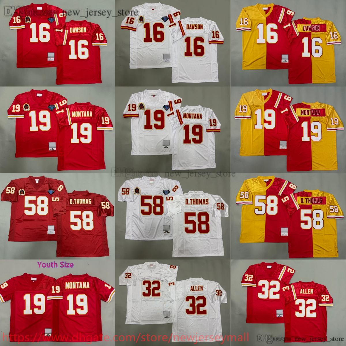 Custom S-6XL 1994 Throwback Football 58 Derrick Thomas Jersey Classic Retro Stitched 16 Len Dawson 32 Marcus Allen 19 Joe Montana Jerseys Breathable
