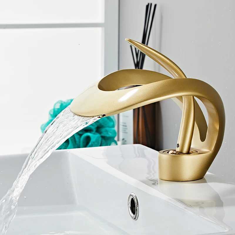 Golden/White Bathroom Basin Faucet Black Bathroom Faucet Brass Creative Grey Sink Mixer Tap Hot Cold Waterfall Basin Faucet M251129-image-1086591727