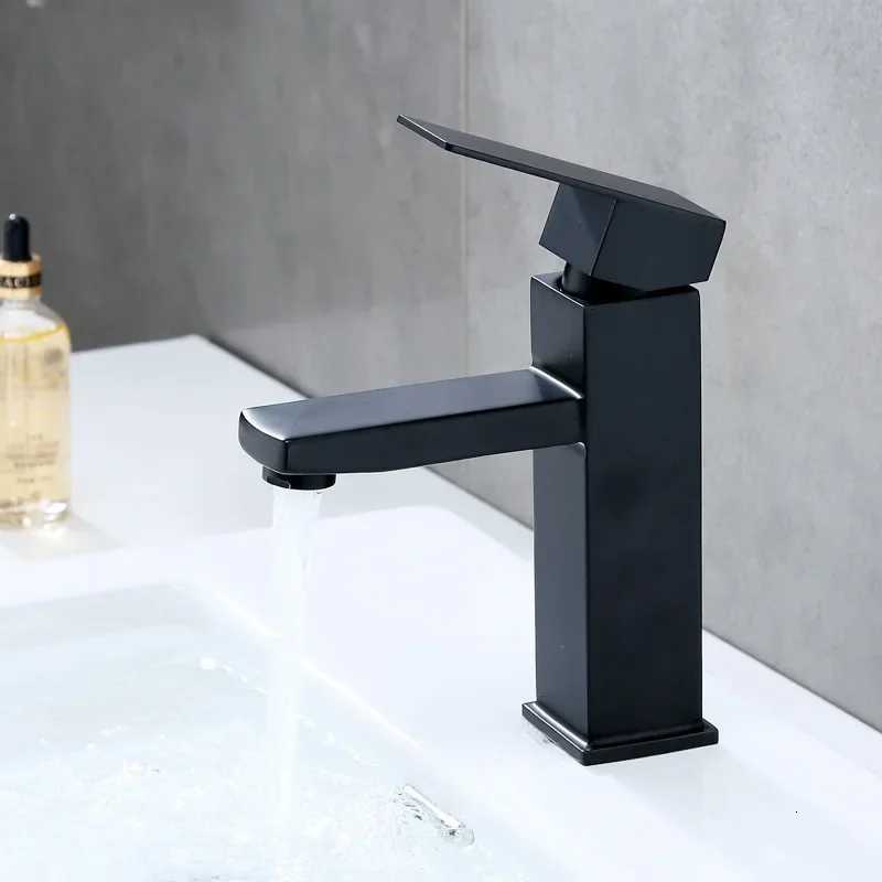 Stainless Steel Sink Bathroom Faucet Deck Mounted Hot Cold Water Mixer Taps Matte Black Finish Lavatory Sink Tap G1/2 M251129-image-1086590467