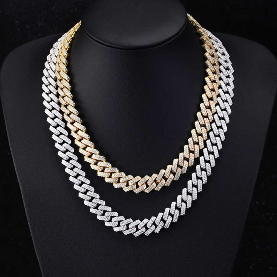 colliers femmes designer bijoux femmes diamant collier de mode de luxe moissanite diamant 2 rangées solide sier cubain lien chaîne pour rappeur h