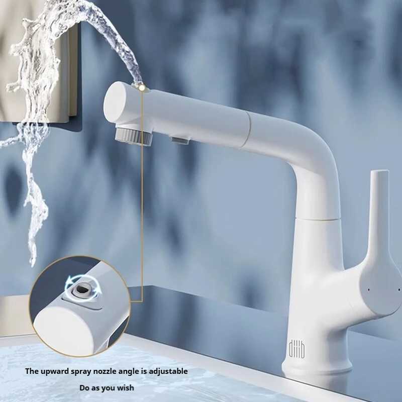 DIIIB Bathroom Sink Faucet Rotation Upward Water Column Hot Cold Water Outlet Bathroom Pull Type Faucet Kitchen Counter Basin M251129-image-1086591523