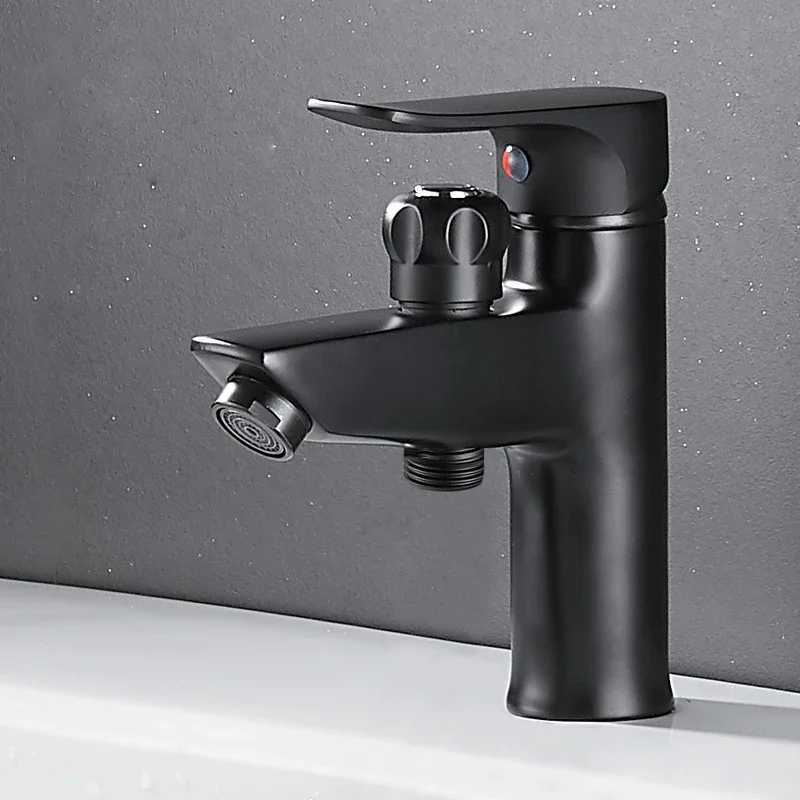 Brass Bathroom Basin Faucet Black Single Handle Tap Sink Faucet Mixer with Shower Head Hot and Cold Water Faucets Mixer Tap M251129-image-1086590333