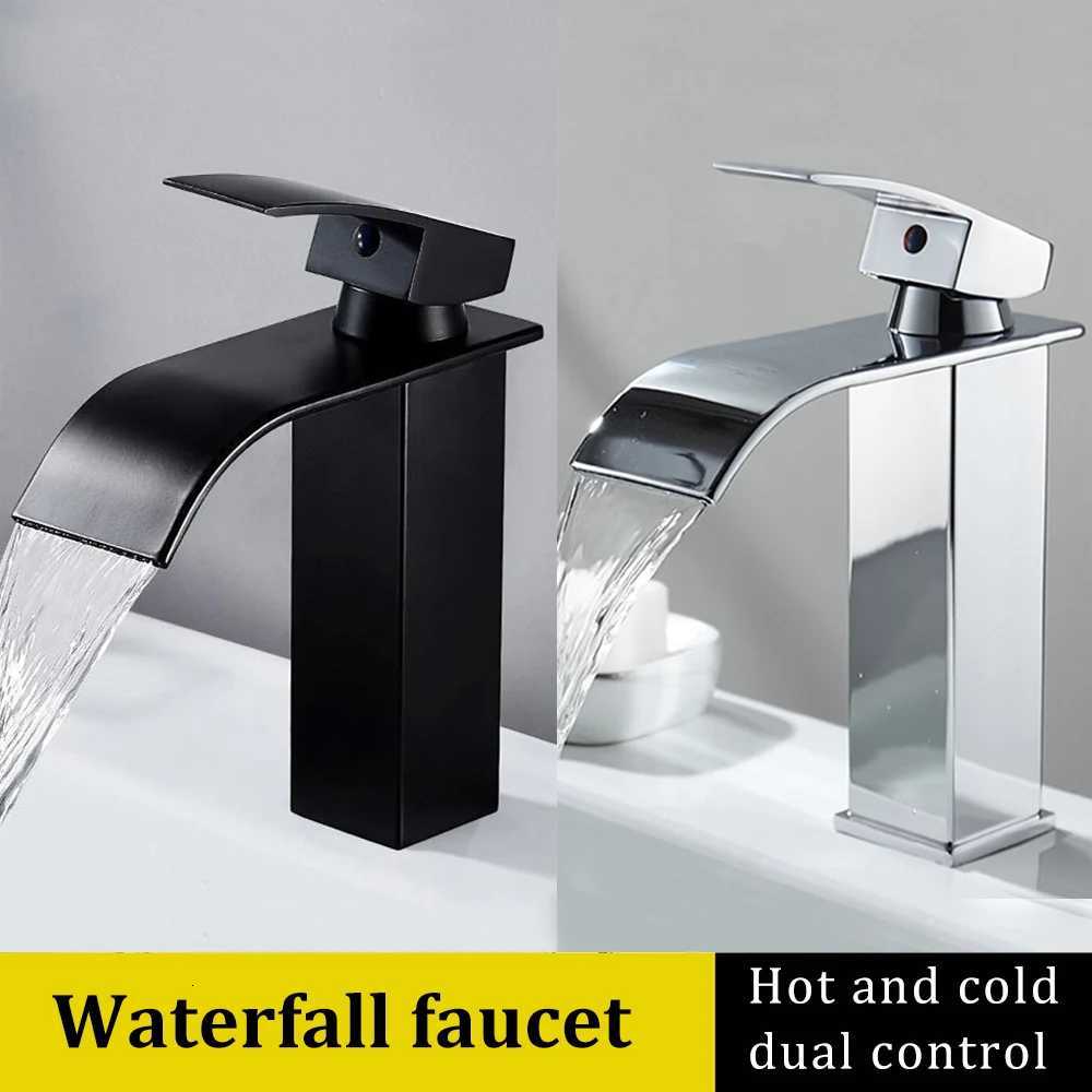 Waterfall-style bathroom sink stainless steel high and low faucets hot and cold water washbasin bathroom home accessories M251129-image-1086591867