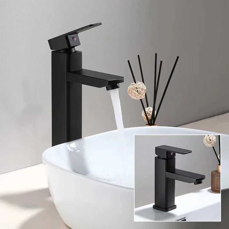 ABS Bathroom Faucet Hot Cold Mixer Tap Deck Mounted Basin Faucets Black Square Washbasin Sink Bathtub Faucet M251129-image-1086590460