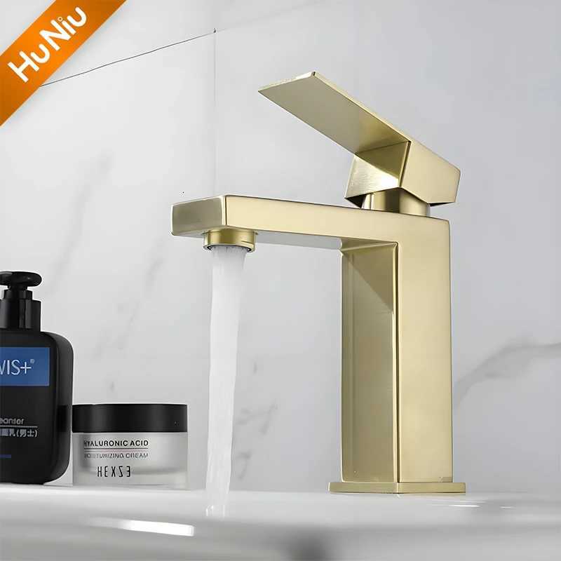 Huniu Square Bathroom Faucets Stainless Steel Brushed Basin Mixer Sink Faucet Gourmet Washbasin Tapware Hot Cold Water Tap Crane M251129-image-1086589906
