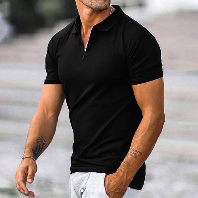 2023 Summer New Mens Polo Shirt Short Sleeve Solid Color Zipper T-shirt Top 240808Z