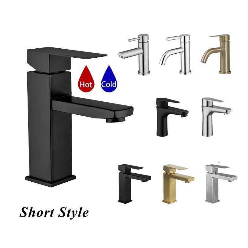 A Set G1/2 Black Bathroom Faucets Brushed Hot and Cold Mixer Faucets Vanity Bathroom Gold Sink Faucetshose include M251129-image-1086592037