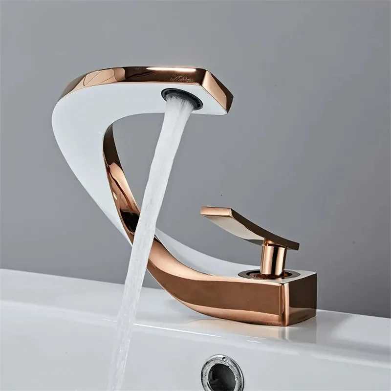 Bathroom Faucet Brass Rose Gold White Bathroom Basin Faucet Cold Hot Water Mixer Sink Tap Deck Mounted Black Rose Gold Tap M251129-image-1086590063