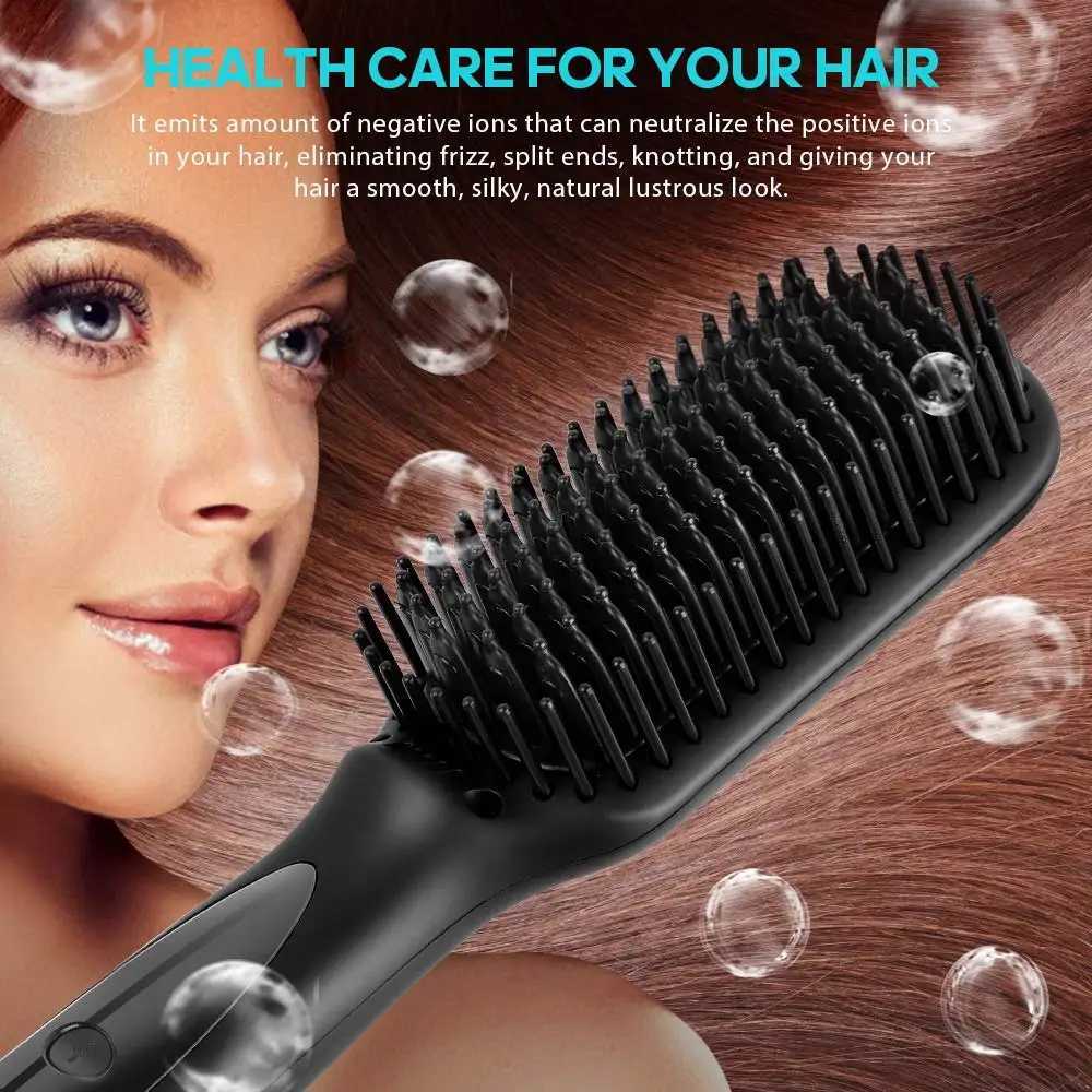 Hair Straightener Electric Hair Brushes Heating Comb 2 In 1 Hair Straightening Hair Curler Curling Iron Stying ToolT251129-image-1086579776