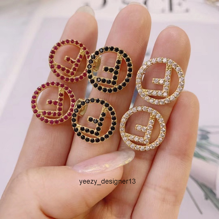 designer earrings stud luxury jewelry for men women gold silver woman 2025 new f letter full rhinestone 925 needle brass material elegant baidocyfen