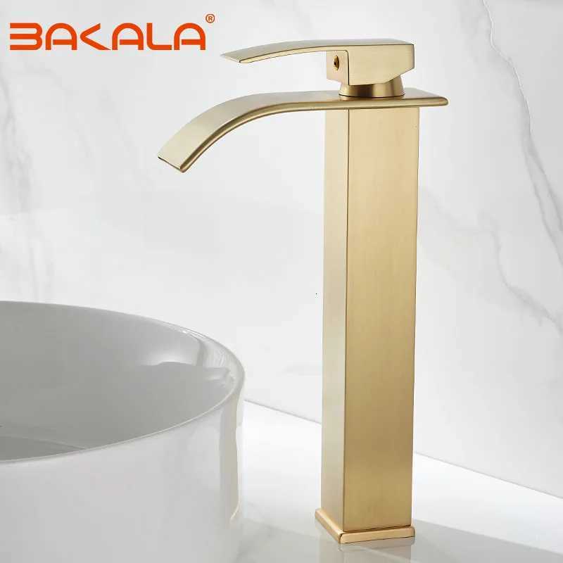 Brushed Gold waterfall Faucet Bathroom Sink Faucets Hot Cold Water Mixer Crane Deck Mounted Single Hole Bath Tap Chrome Finished M251129-image-1086591097