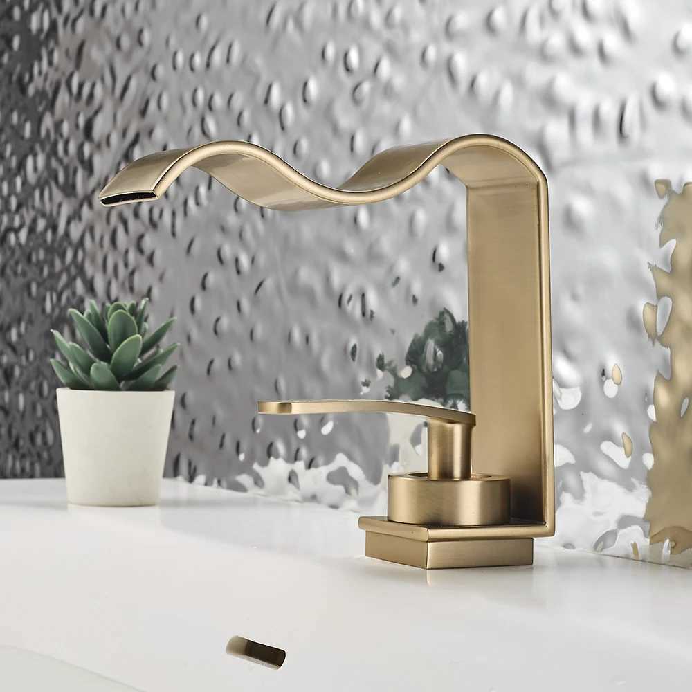 Basin Faucet Waterfall Black with Brushed Bathroom Basin sink Faucet Cold and Hot Water Mixer Single Handle Bathroom Taps 855951 M251129-image-1086590854