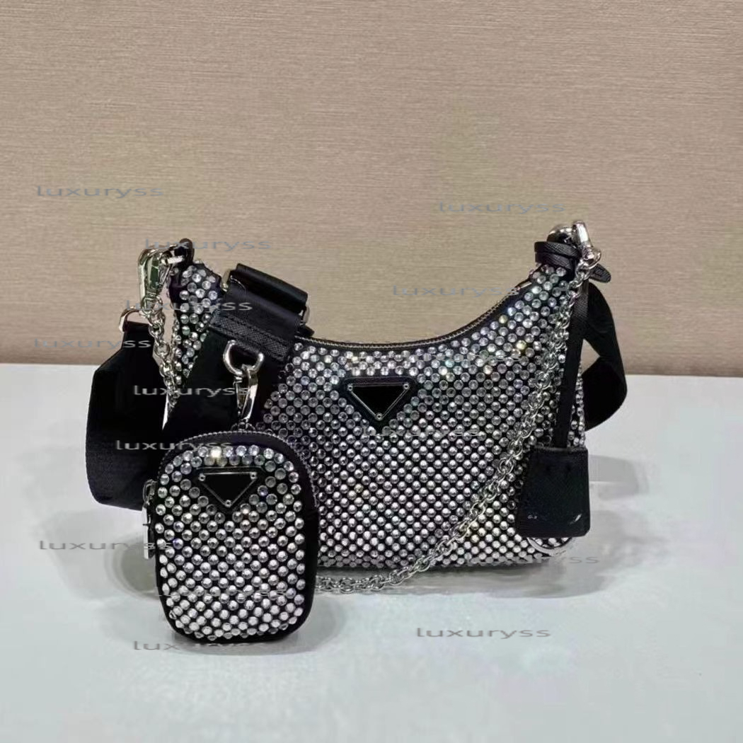 Sac à main de styliste 3 en 1, sac à bandoulière clouté avec strass tchèque, sac à raviolis, portefeuille pour femmes, trousse de maquillage, 202
