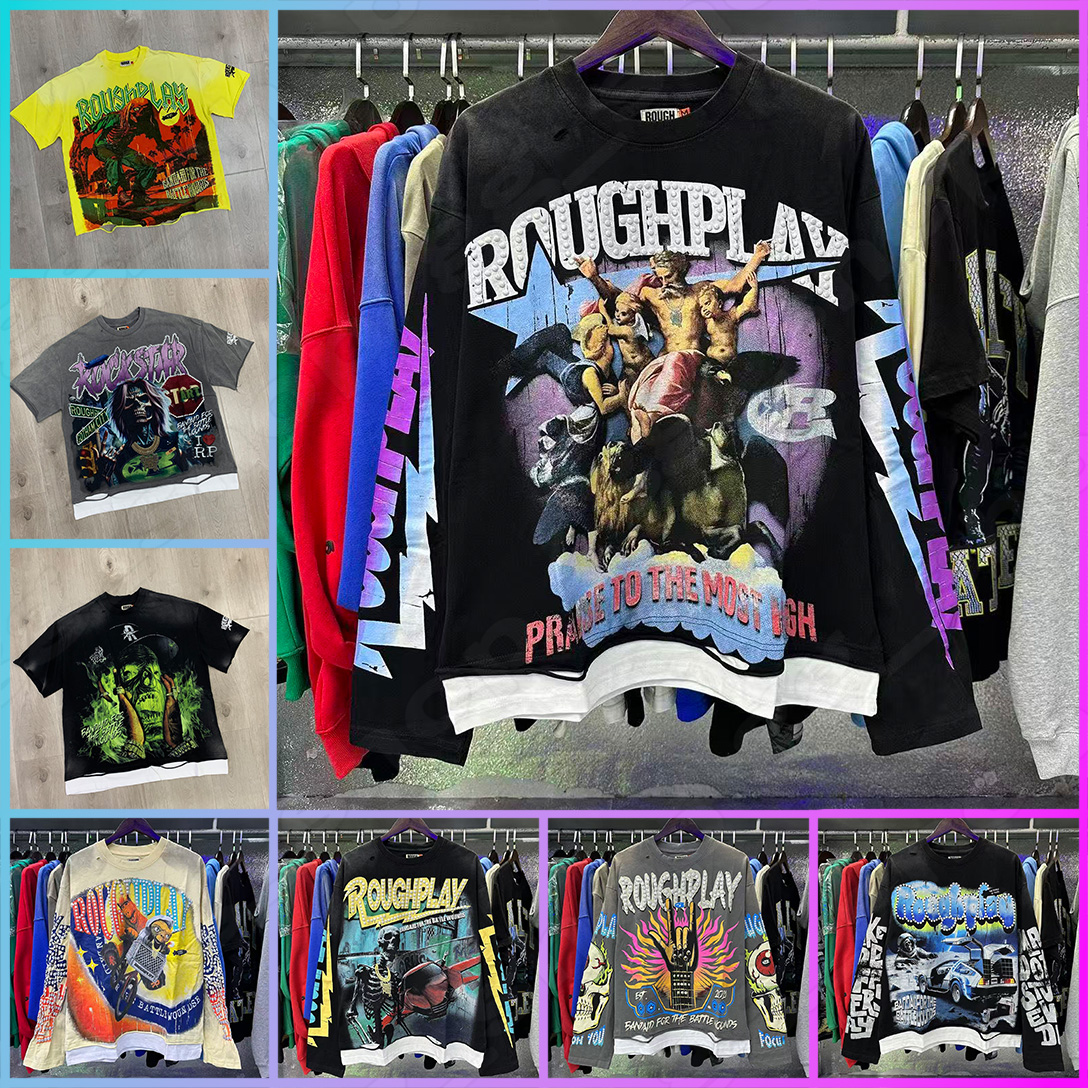 Mens Designer RoughPlay Cotton hoodies Letter Print Graphic Tee Vintage Hip Hop Loose Sports Short Sleeve summer fashion loose tide mens womens tees