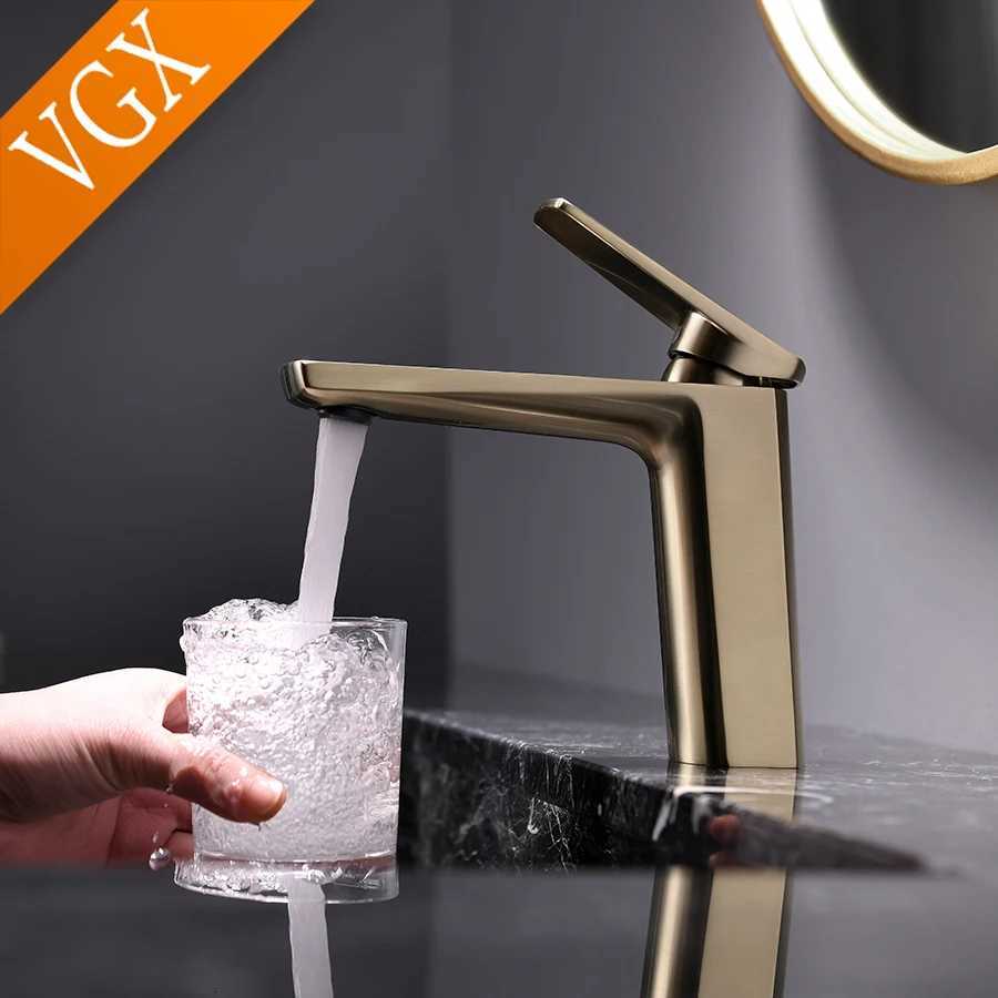 VGX Brushed Gold Bathroom Faucets Square Basin Mixer Sink Faucet Gourmet Washbasin Tapware Modern HotCold Water Tap Brass M251129-image-1086592210