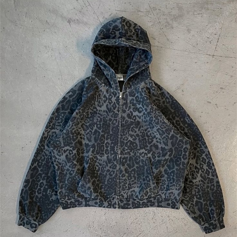 American Retro Leopard Print Zipper Y2K Clothes Casual Hoodie Sweatshirt Mens Womens Fashion Jacket 251128 38