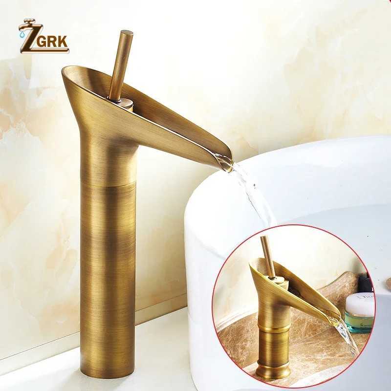 Classic Basin Faucet Antique Style Waterfall Bathroom Faucet Hot and Cold Faucet Bronze Single Hole Goblet Type Water Tap M251129-image-1086590926