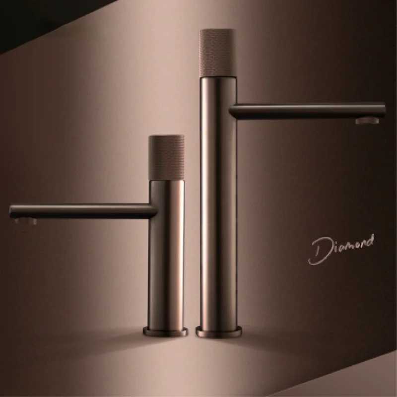 Brass Bathroom Faucet Knurling Handle Sink Black High-end Hotel Sink Water Mixer M251129-image-1086592194