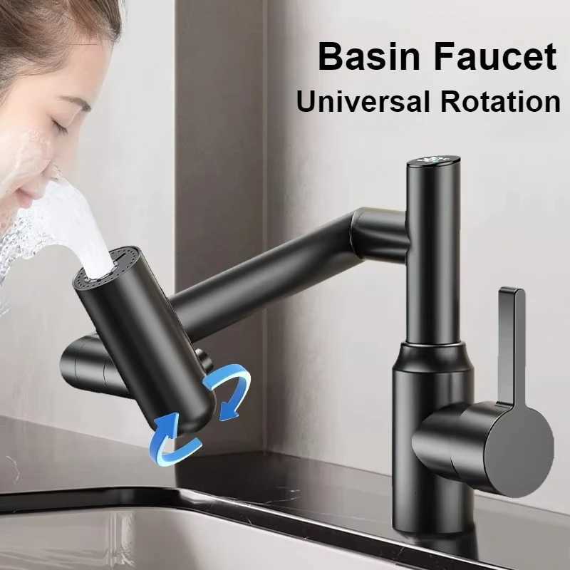 Stainless Steel Basin Faucets Bathroom Mechanical Arm Hot and Cold Mixing Tap Digital Display Household Universal Rotation M251129-image-1086590703