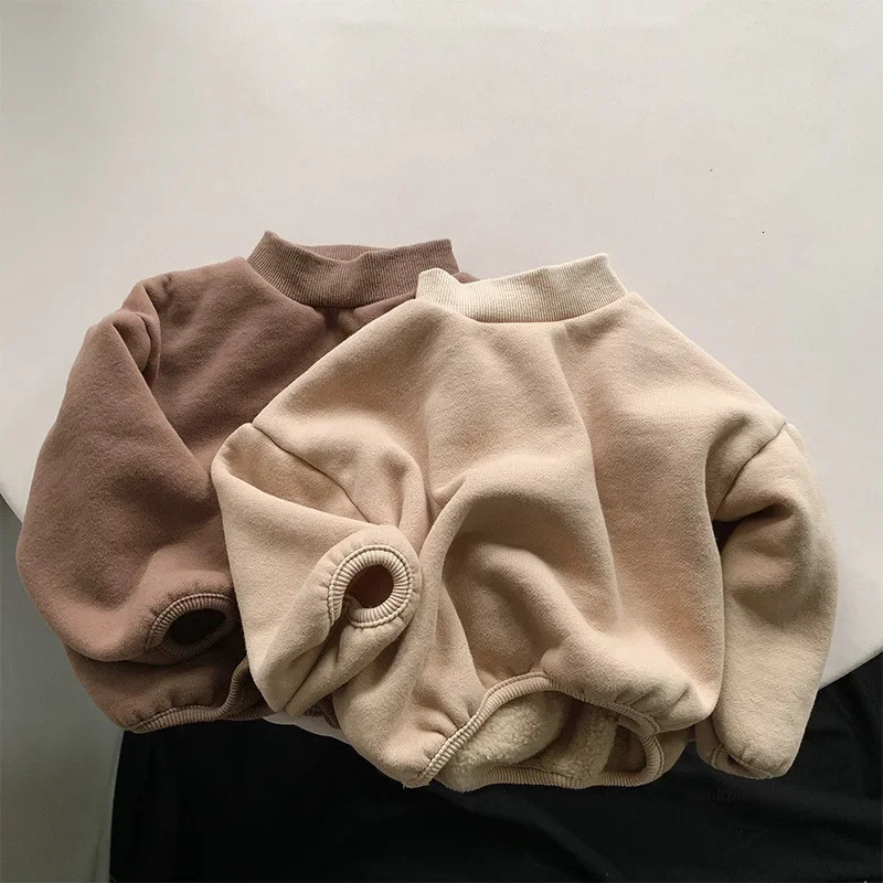 Winter Baby Fleece Sweatshirt Boys Girls Solid Warm Pullover Plus Velvet Thick Toddler Casual Versatile Tops Kids Clothes 251128BJ